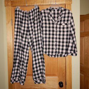 Victoria's Secret Pink Black Plaid Flannel Pajama Set Women's Size S Long Tall